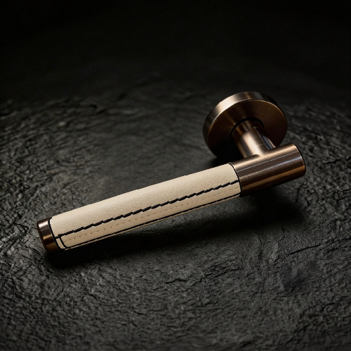 Brass Tactile Leather Lever Handle