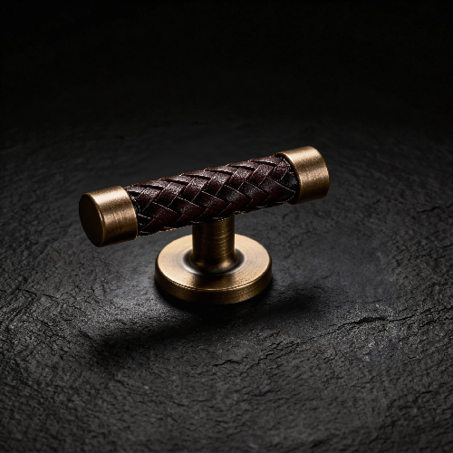 Artisan Woven Leather Brass T-Bar